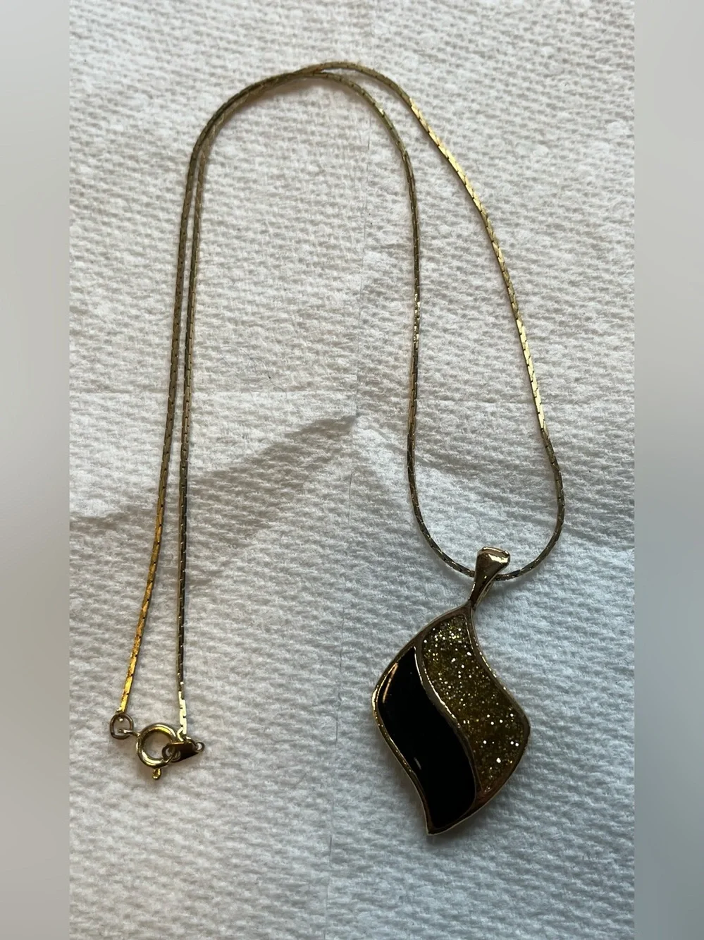 Vintage Royal Goldtone Pendant Necklace with Black and Glitter Accent